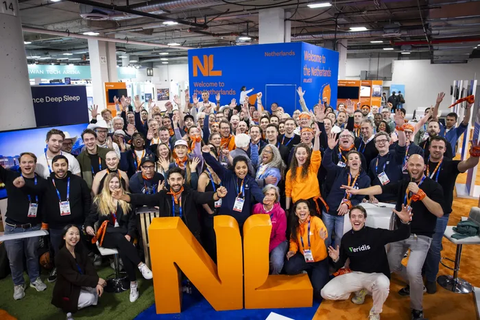 Netherlands startup ecosystem booth at CES with innovate together banner