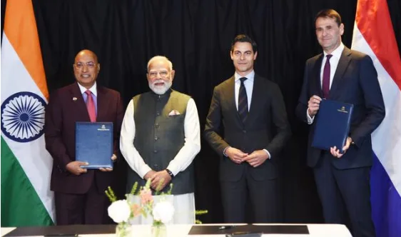 Indian and Dutch leaders at an official India-Netherlands meeting