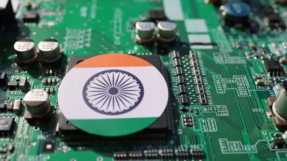 Indian flag on a microchip on a circuit board